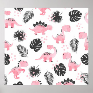 Pink Dinosaurs: Cute Kids Pattern. Poster