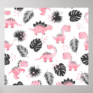 Pink Dinosaurs: Cute Kids Pattern. Poster