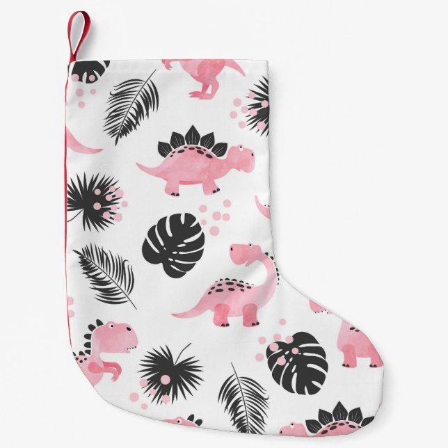 Pink Dinosaurs: Cute Kids Pattern. Small Christmas Stocking (Front)