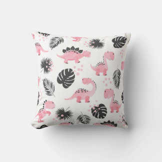 Pink Dinosaurs: Cute Kids Pattern. Throw Pillow