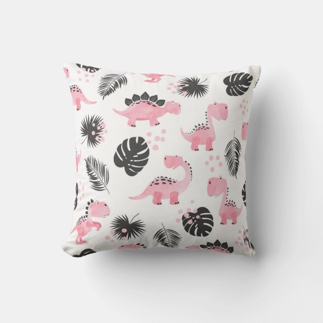 Pink Dinosaurs: Cute Kids Pattern. Throw Pillow (Front)