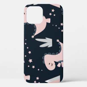 Pink dinosaurs, dark background, cute iPhone 12 case