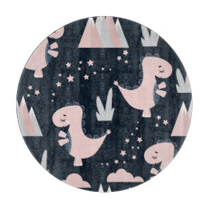 Pink dinosaurs, dark background, cute cutting board