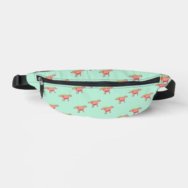 Pink dinosaurs on blue fanny pack (Front)