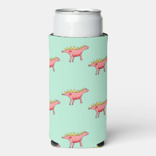 Pink dinosaurs on blue seltzer can cooler