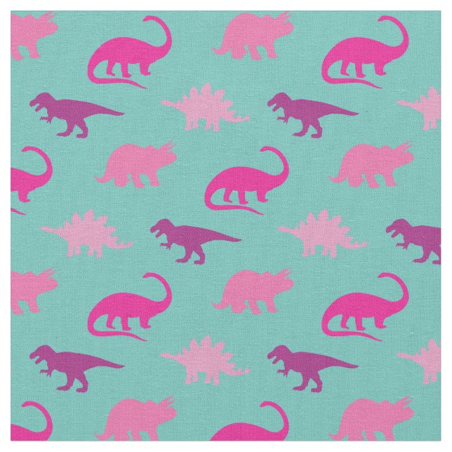 Pink Dinosaurs on Teal Fabric (Close Up)