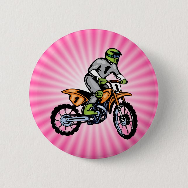 Pink Dirt Bike. 2 Inch Round Button (Front)