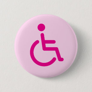 Pink disabled symbol or handicap sign for girls 2 inch round button