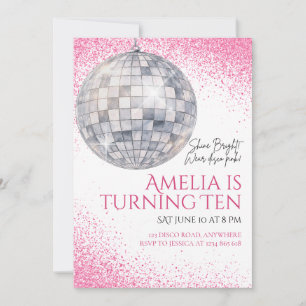 Pink Disco Ball Birthday Invitation