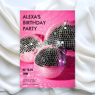 Pink disco ball Birthday Party Invitation