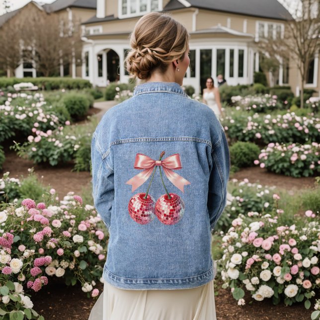 Pink disco ball   denim jacket (Wedding Back)