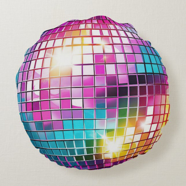 Pink Disco Ball Pattern Round Pillow (Back)