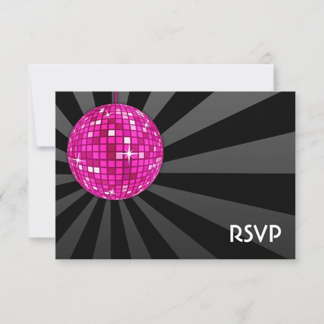 Pink Disco Ball RSVP Card (Front)