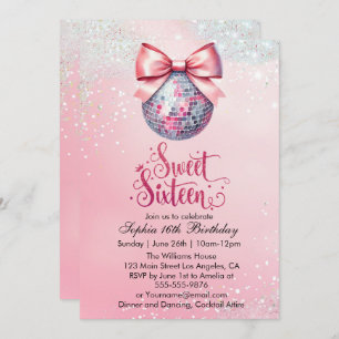 Pink Disco Ball Sweet Sixteen  Invitation