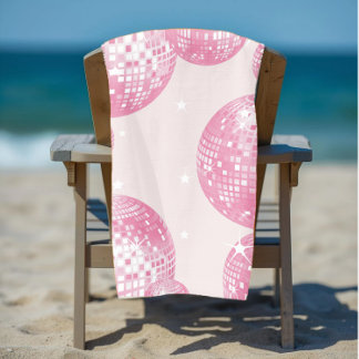 Pink Disco Balls, Retro Style, Girly Aesthetic Beach Towel
