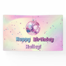 Pink Disco Birthday Party Banner