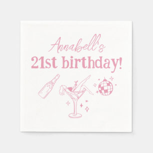 Pink Disco Birthday Party Modern Hand Drawn Doodle Napkin