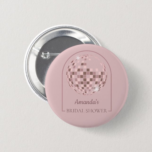 Pink Disco Boogie Bridal Shower 2 Inch Round Button (Front & Back)