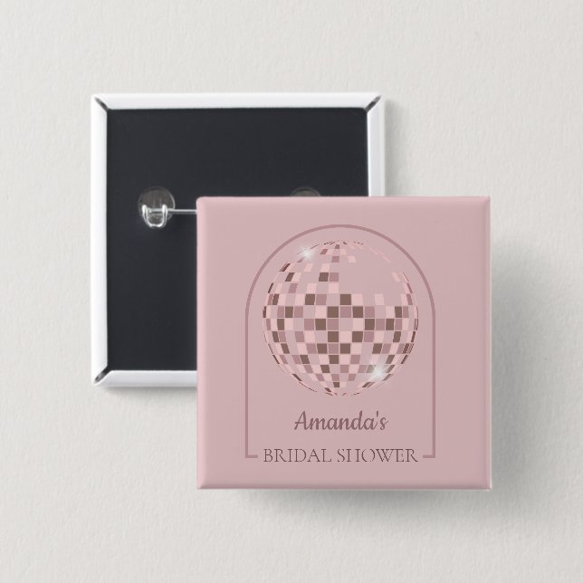 Pink Disco Boogie Bridal Shower 2 Inch Square Button (Front & Back)