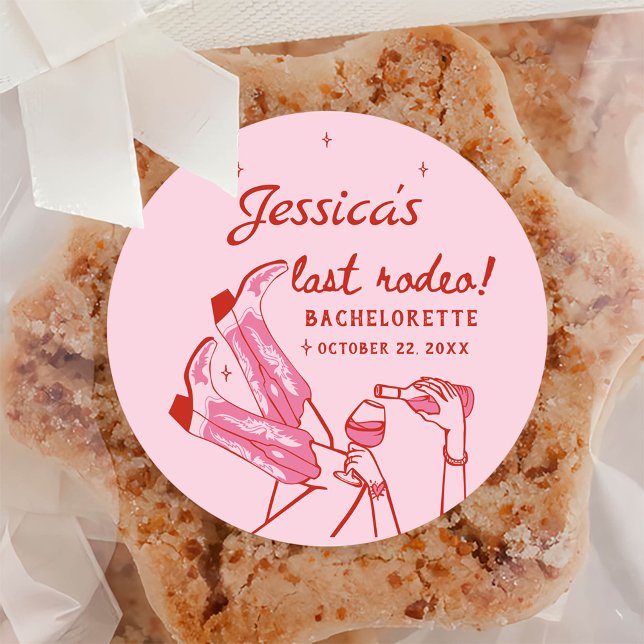Pink Disco Cowgirl Bachelorette Party Classic Round Sticker (Creator Uploaded)
