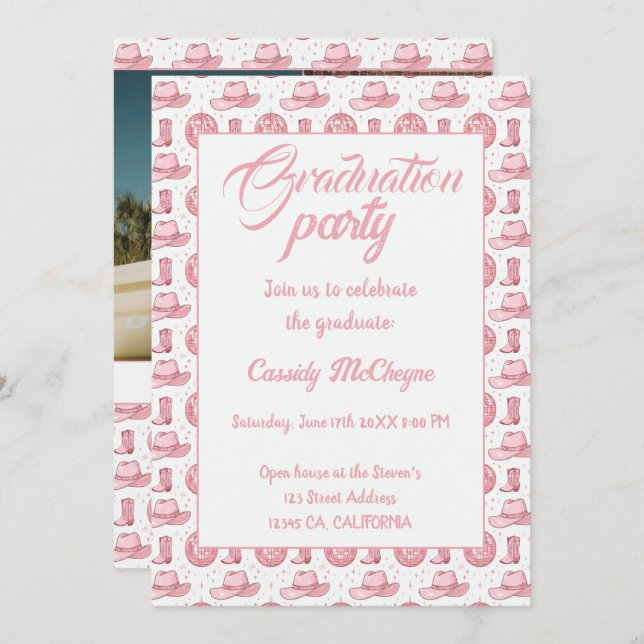 Pink Disco Cowgirl Graduation Invitation (Front/Back)