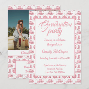 Pink Disco Cowgirl Graduation Invitation