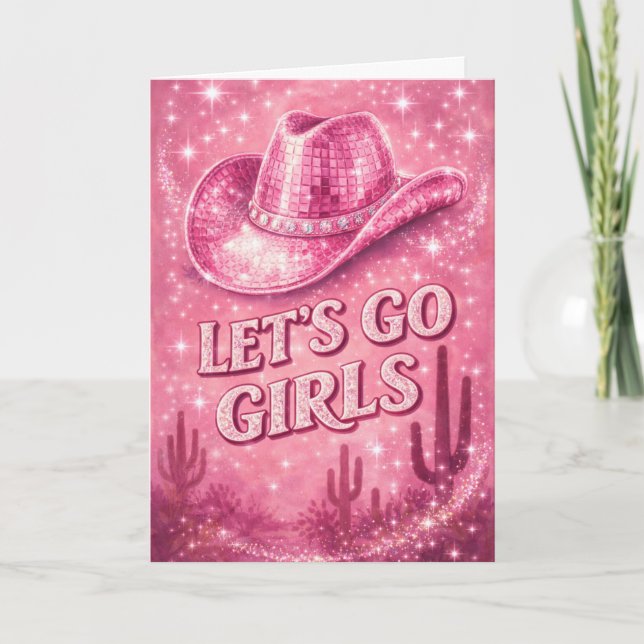 Pink Disco Cowgirl Hat Birthday Card for Her (Front)