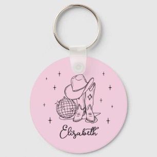 Pink Disco Cowgirl Last Rodeo Bachelorette Party Keychain