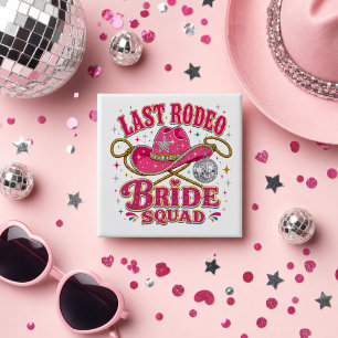 Pink Disco Cowgirl Last Rodeo Bride Squad 2 Inch Square Button