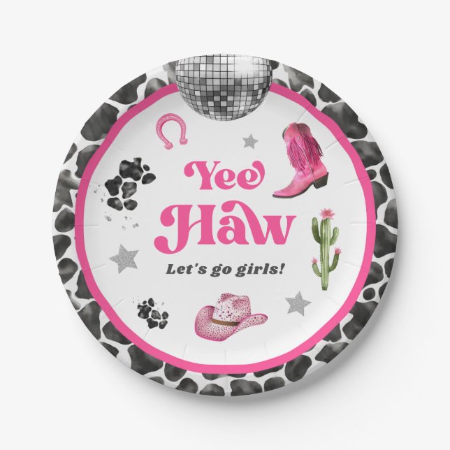 Pink Disco Cowgirl Party Paper Plate (Front)
