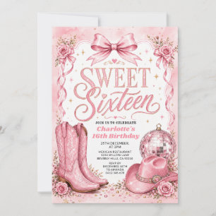 Pink Disco Cowgirl Sweet 16 Birthday Party Invitation