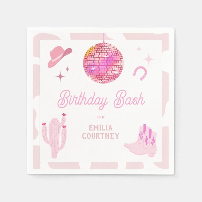 Pink Disco Cowgirl Western Rodeo Birthday Bash  Napkin (Front)