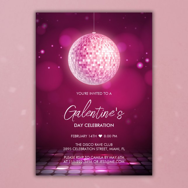 Pink Disco Girls Night Galentine's Day Party Invitation (Pink Disco Girls Night Galentine's Day Party Invitation)