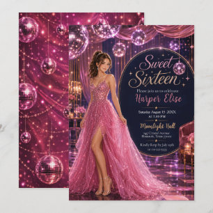 Pink Disco Sweet 16 Princess Party Invitation