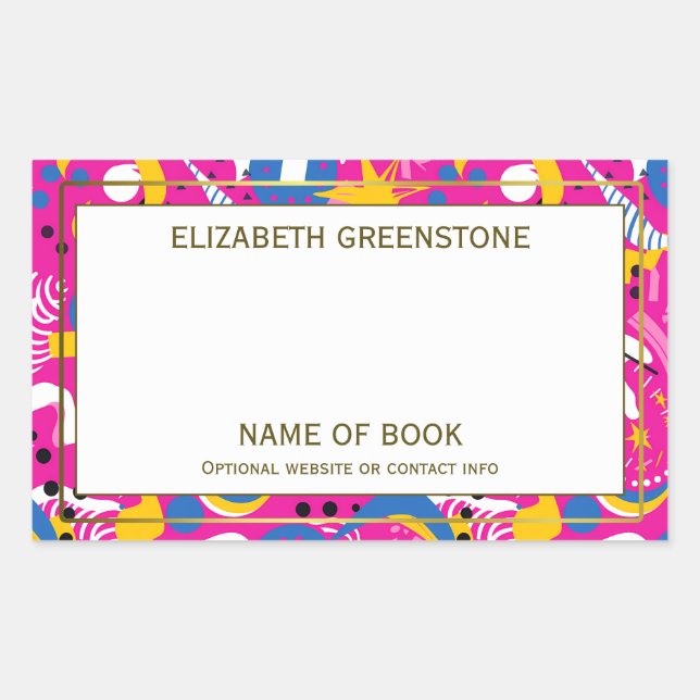 Pink Disco Themed Author Signature Bookplate Sticker (Front)