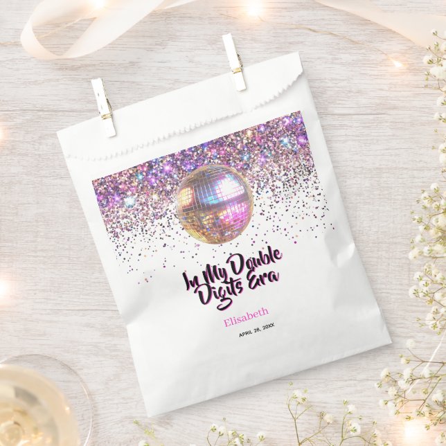 Pink Disco Trendy In My Double Digits Era Birthday Favour Bag (Clipped)