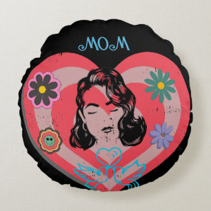 Pink Distress Retro Stay At Home Mom's Affection Round Pillow