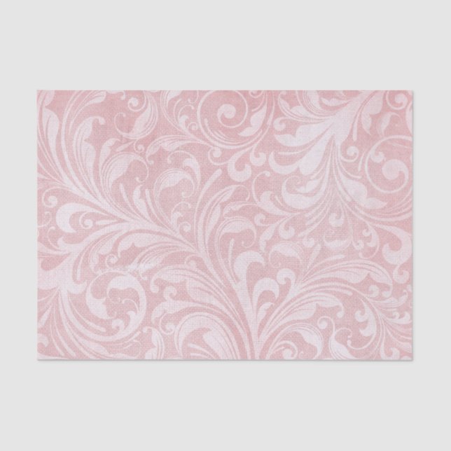 Pink Distressed Damask Flourished Design Tissue Paper (Front)