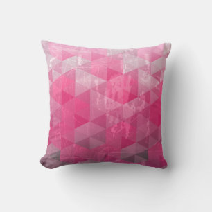 Pink Distressed Grunge Geometric Pattern Throw Pillow