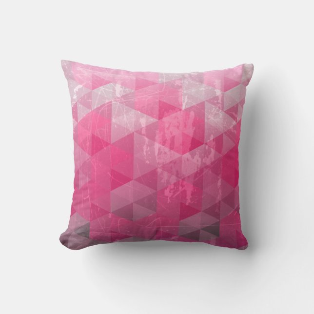 Pink  Distressed Grunge  Geometric Pattern Throw Pillow (Front)