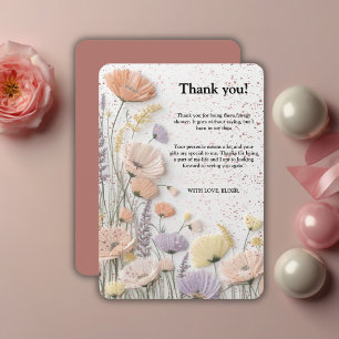 Pink Distressed Pressed Wildflower Baby Shower Thank You Card