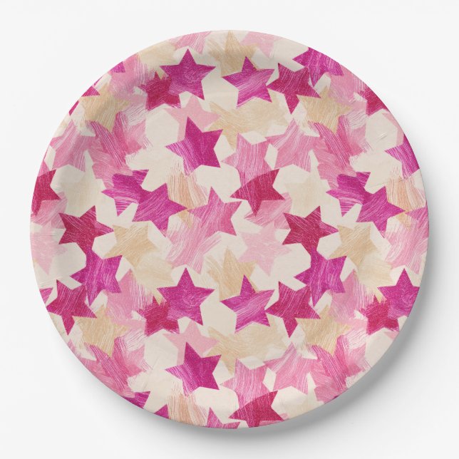 Pink Distressed Star Seamless Pattern Paper Plate (Front)