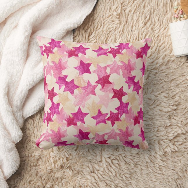 Pink Distressed Star Seamless Pattern Throw Pillow (Blanket)