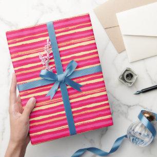 Pink Distressed Stripes Rainbow Colorful Pattern  Wrapping Paper