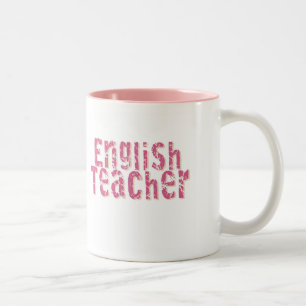 Pink Distressed Text English Teacher Two-Tone Coffee Mug