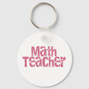 Pink Distressed Text Math Teacher Keychain