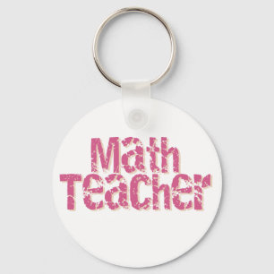 Pink Distressed Text Math Teacher Keychain