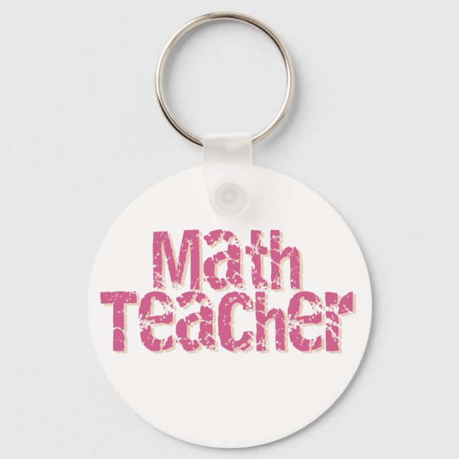 Pink Distressed Text Math Teacher Keychain (Front)