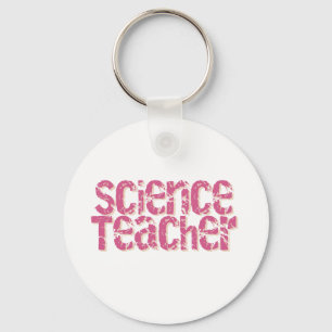 Pink Distressed Text Science Teacher Keychain