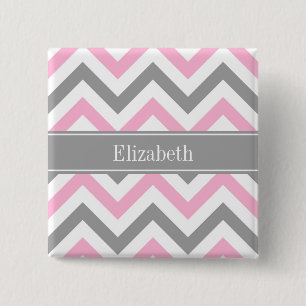 Pink Dk Grey White LG Chevron Grey Name Monogram 2 Inch Square Button